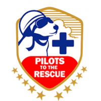 A shield logo featuring a dog in aviator gear, a blue medical cross, and the text "Pilots to the Rescue," with gold stars along the bottom, supported by Grand Advance Funding Solutions.
