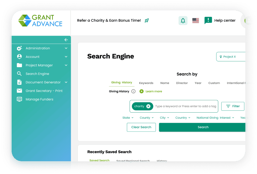 Grant Advance Solutions has grant Search Engines that help nonprofits like yours identify foundation funding opportunities using one of the industry's most comprehensive grant research databases. Search through millions of historical grants, analyze foundation giving patterns, explore funder priorities, and uncover funding opportunities that align with your mission.