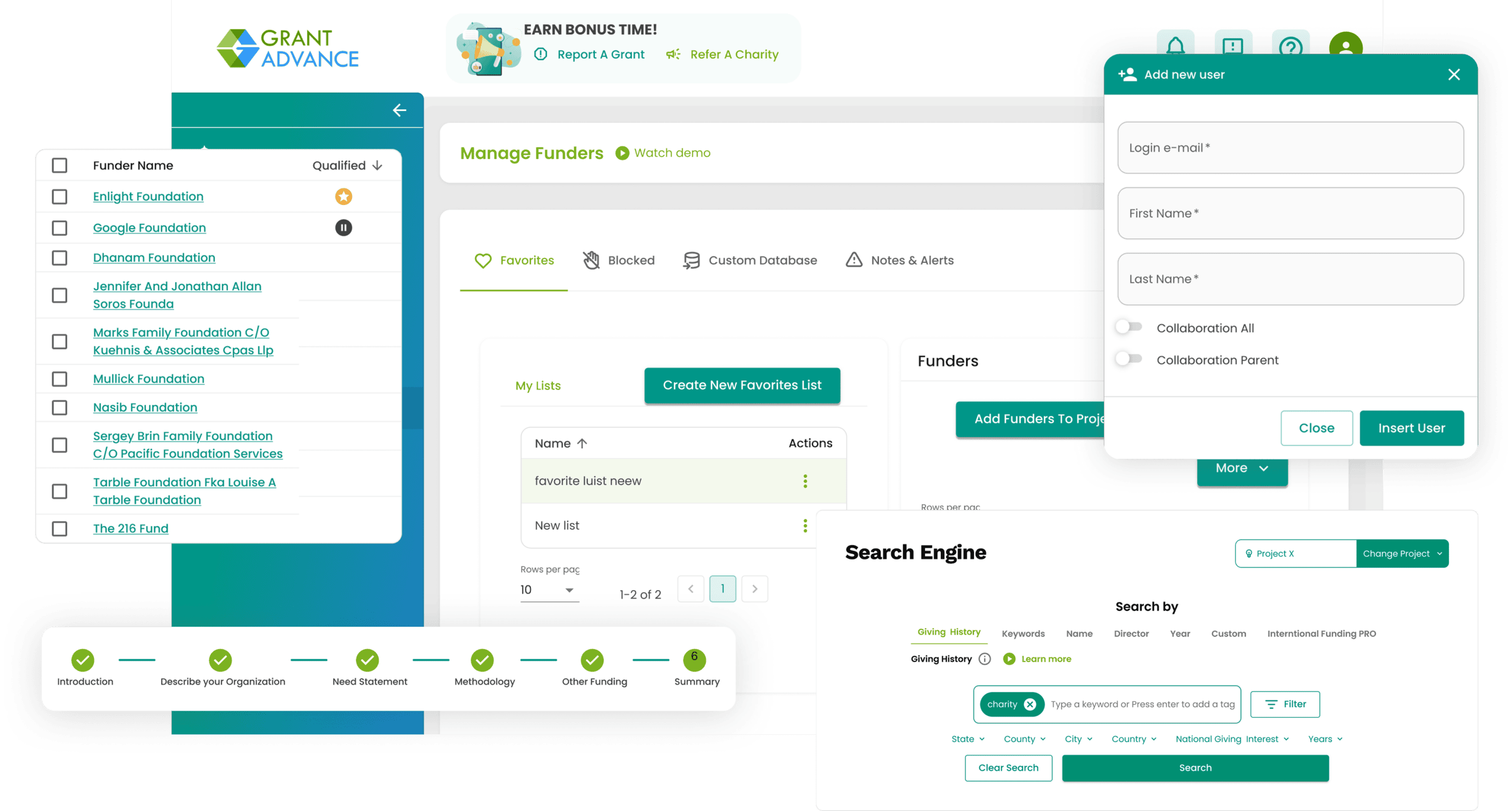 An image showing grant research, AI-powered grant writing tools, project management, onboarding, and live coaching in one solution. 